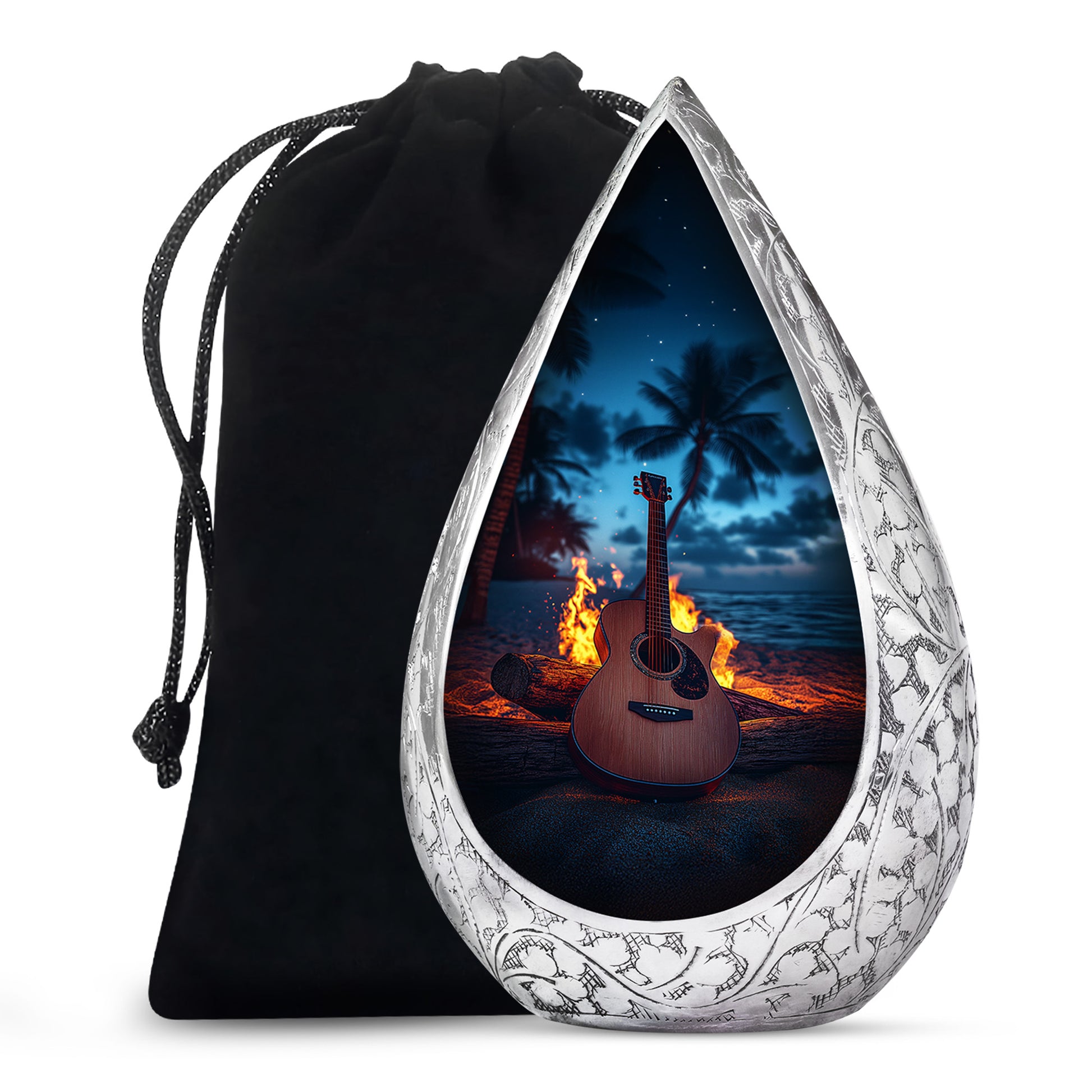 Guitar Night Scenic Cremation Urn - Beach Burial Urns For Music Lovers