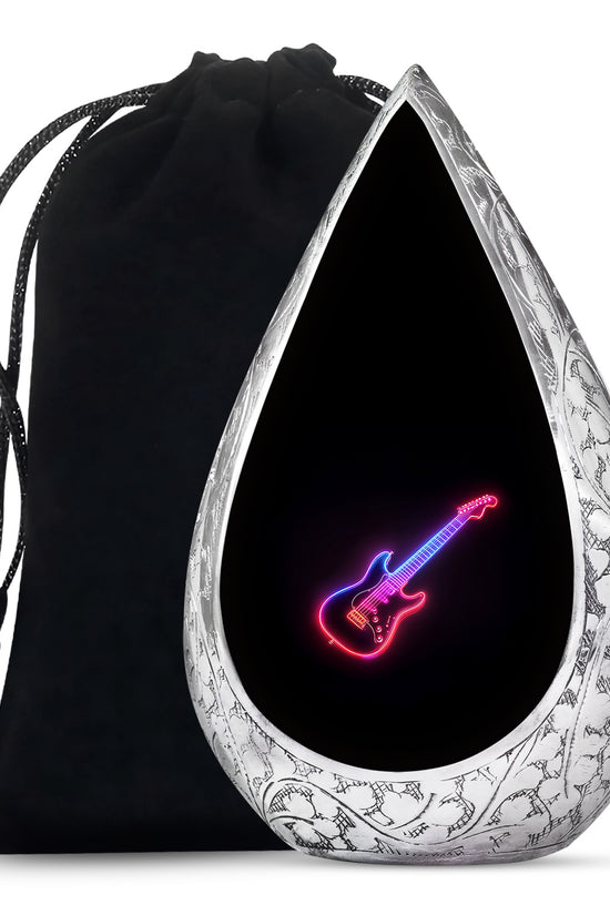 Electric Guitar Memorial Urn For Men - Neon themed Cremation Urn For Ashes