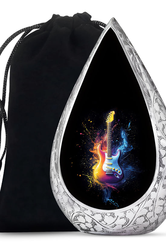 Colorful Guitar Memorial Urn - Artistic Cremation Urn for Human Ashes