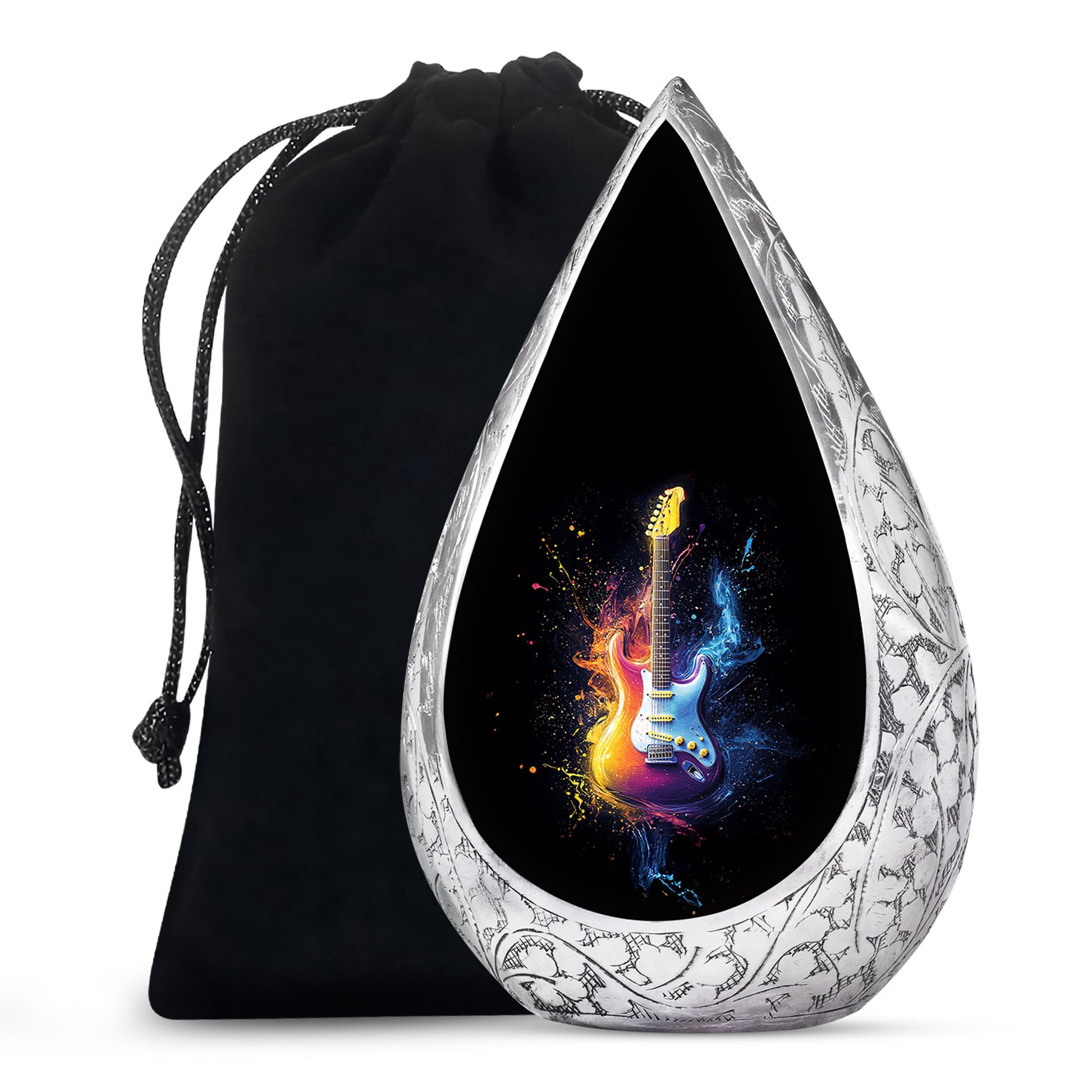 Colorful Guitar Memorial Urn - Artistic Cremation Urn for Human Ashes