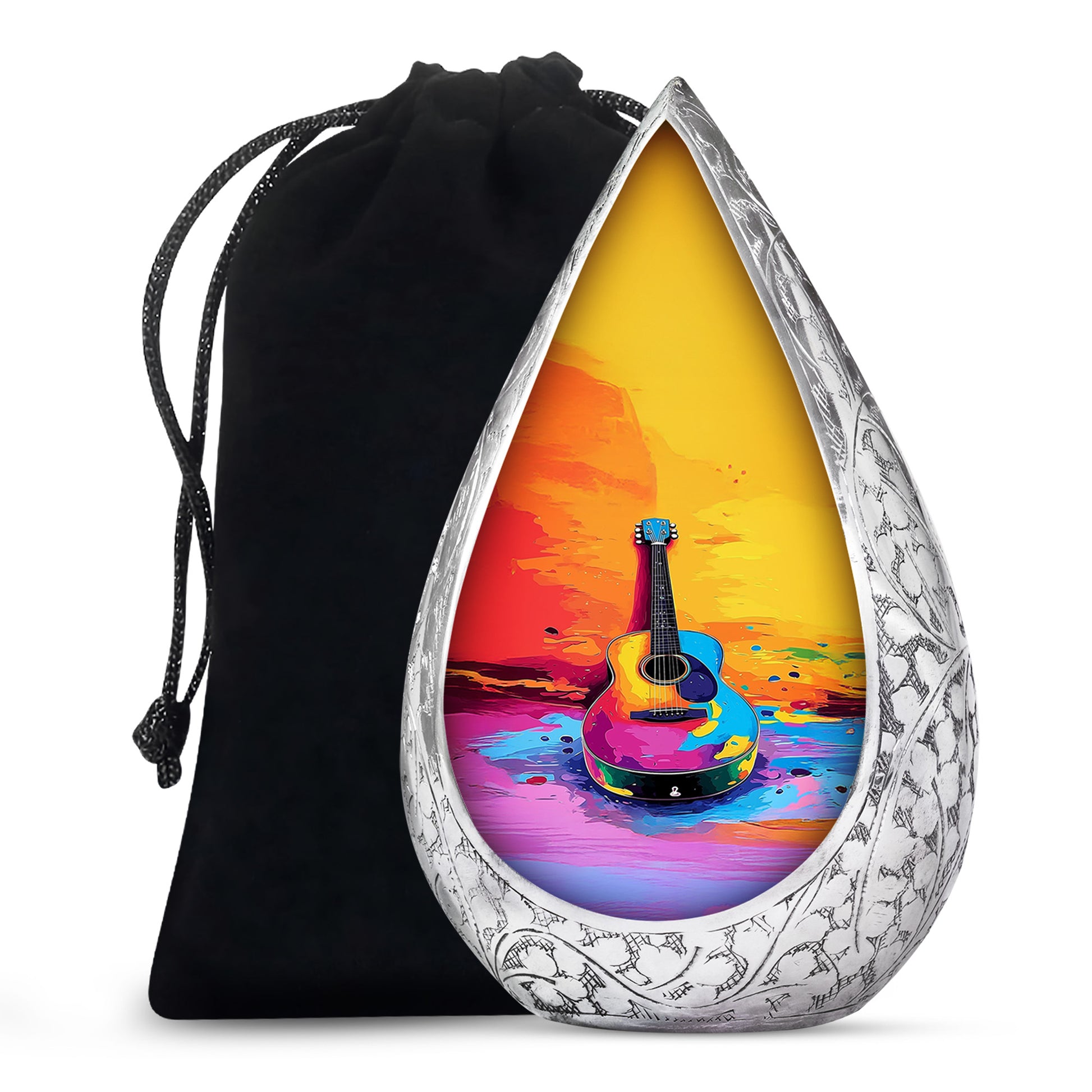Multicolor Guitar Cremation Urn - Memorial Urn For Ashes