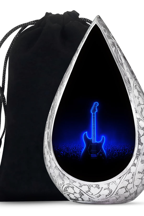 Blue Neon Guitar Cremation Urn - Musical Memorial Urn For Dad Ashes