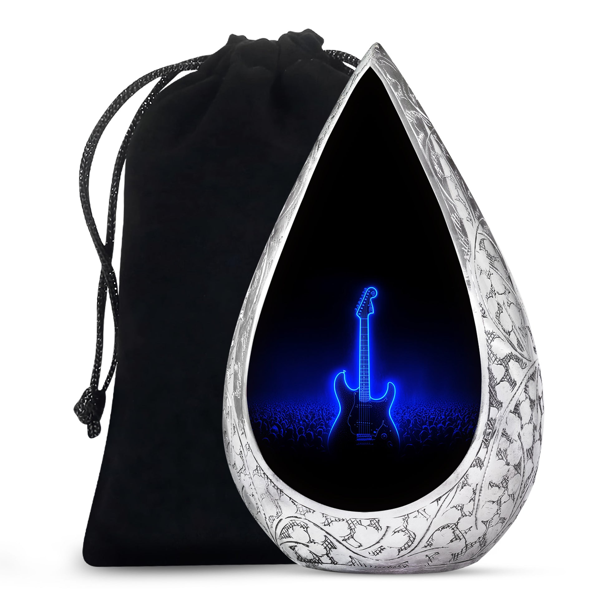 Blue Neon Guitar Cremation Urn - Musical Memorial Urn For Dad Ashes
