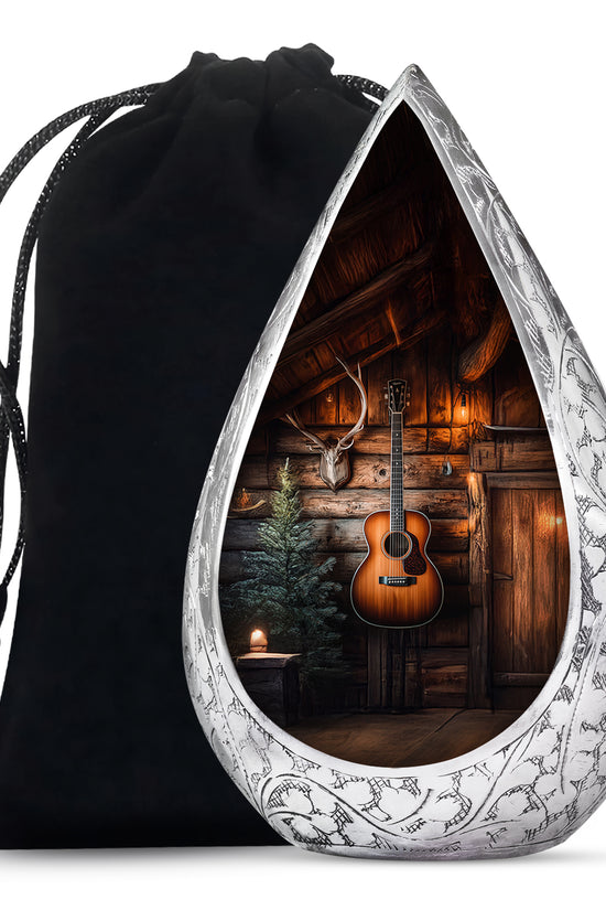 Guitar Theme Funeral Urn - Rustic Memorial Urn For Men & Women