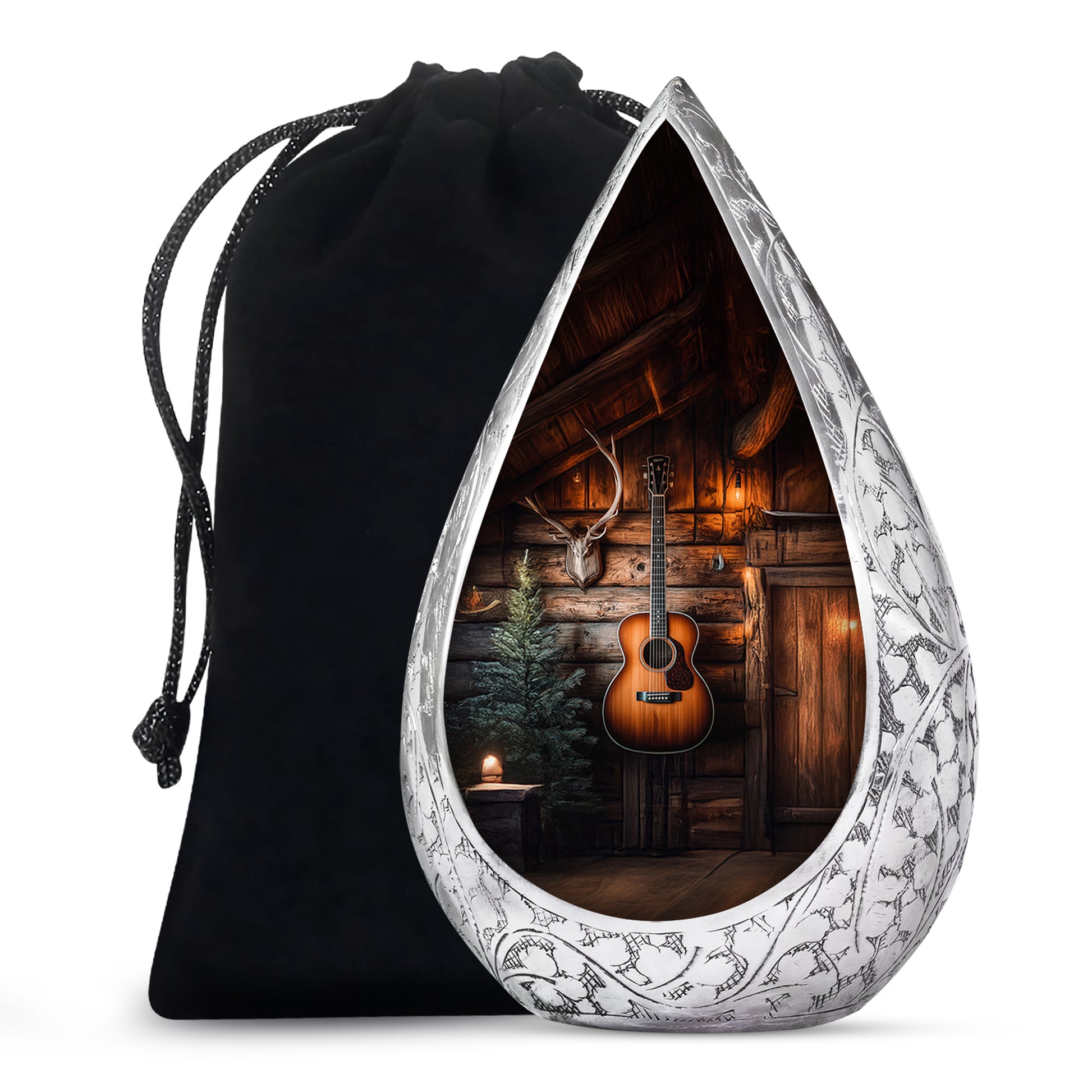 Guitar Theme Funeral Urn - Rustic Memorial Urn For Men & Women