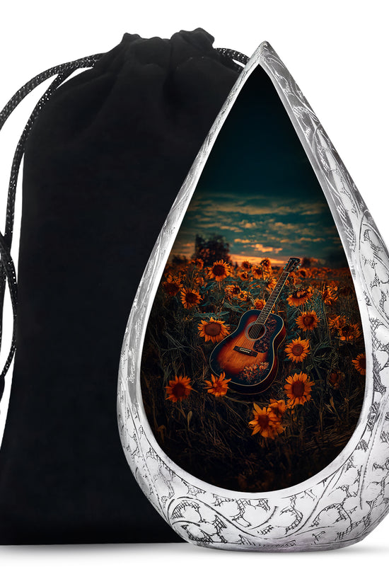 Guitar Theme Memorial Urn - Sunflower Funeral Urn For Loved Ones