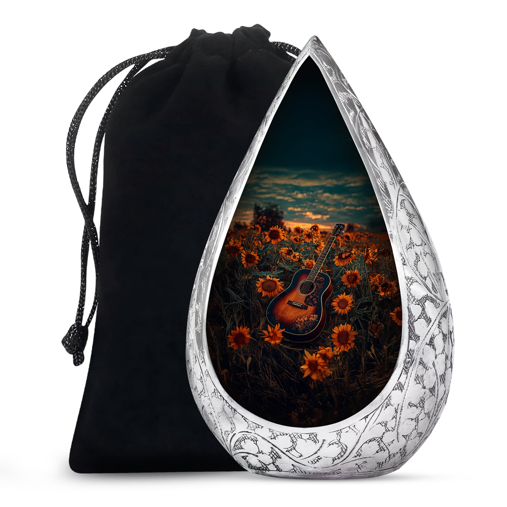 Guitar Theme Memorial Urn - Sunflower Funeral Urn For Loved Ones