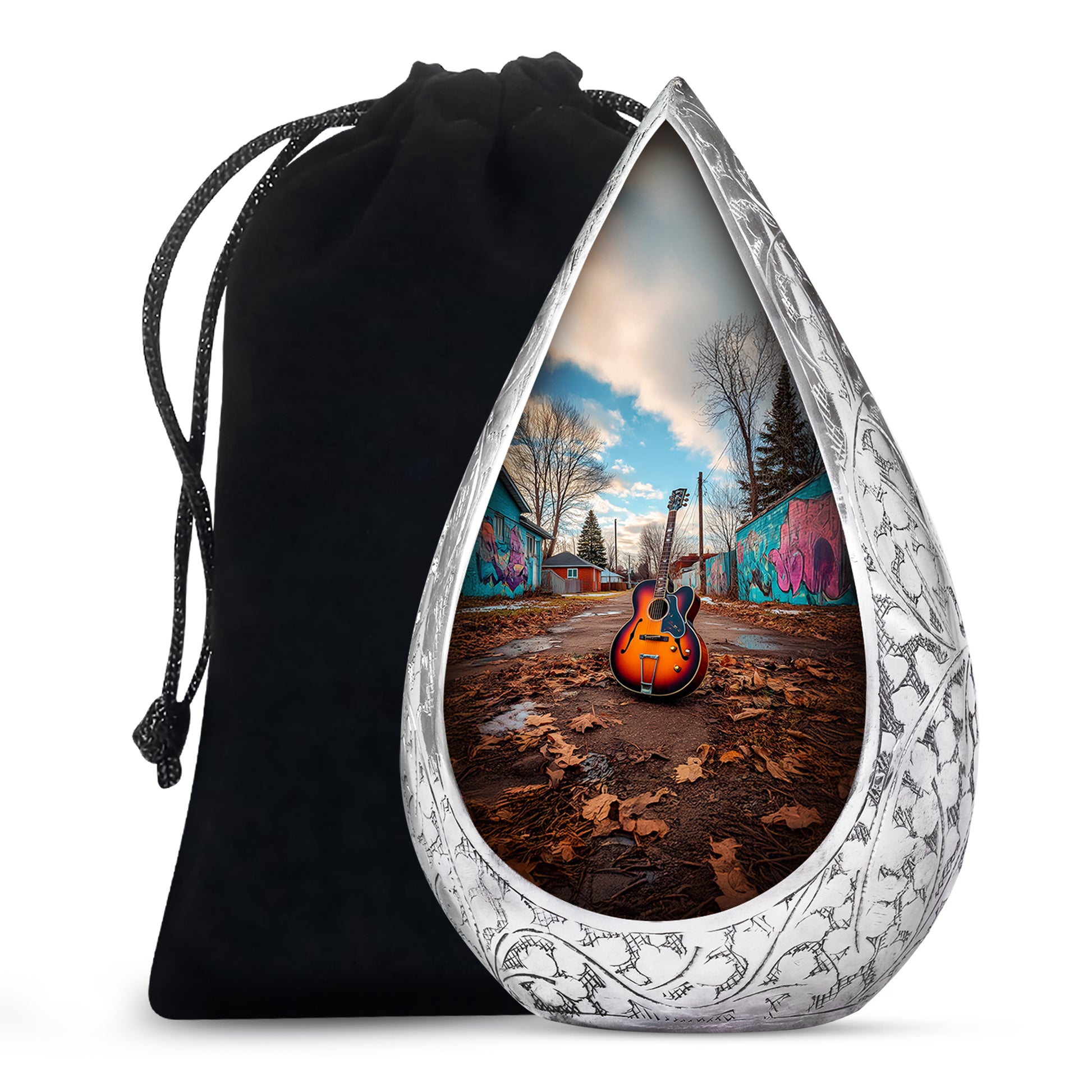 Guitar Memorial Cremation Urn - Music Theme Funeral Urn for Human Ashes