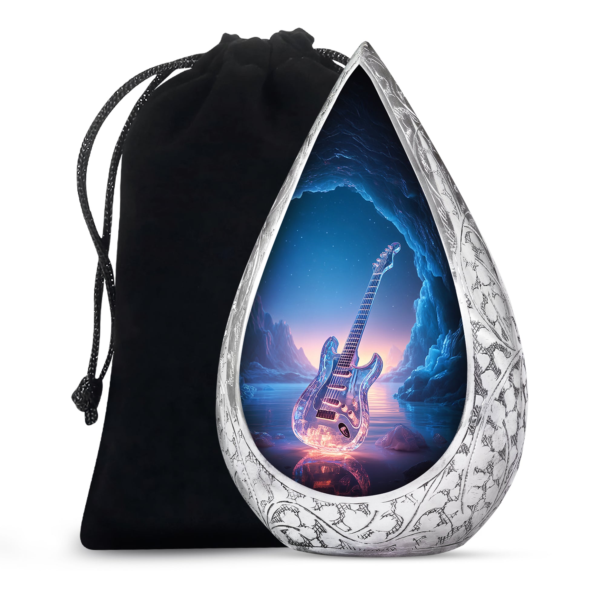 Crystal Guitar Memorial Urn - Music Theme Cremation Urn For Adult Ashes