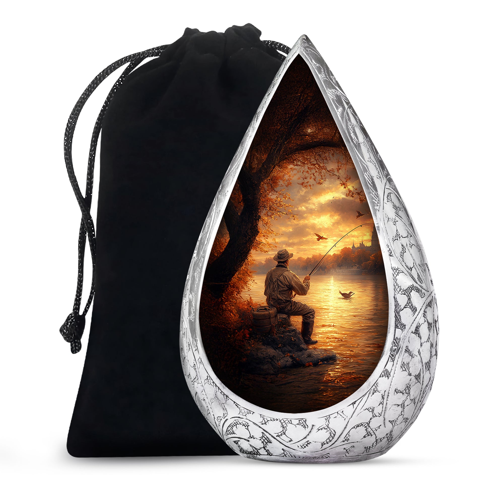 Lakeside Fishing Memorial Urn - Beautiful Cremation Urn For Human Ashes