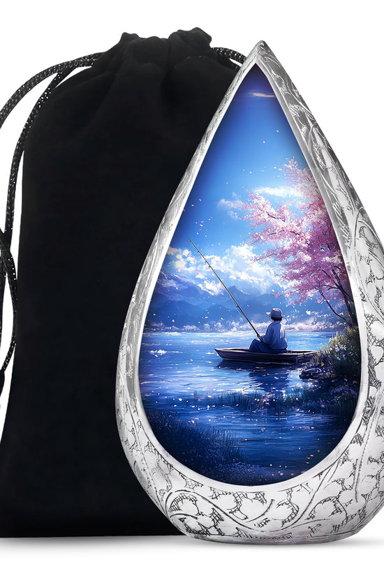 Beautiful Artistic Fishing Cremation Urn - Floral Urns For Human Ashes