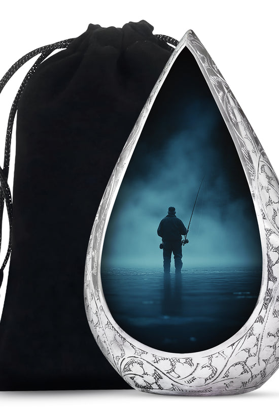 Old Man Fishing Urn - Beautiful Blue Night Funeral Urns For Ashes