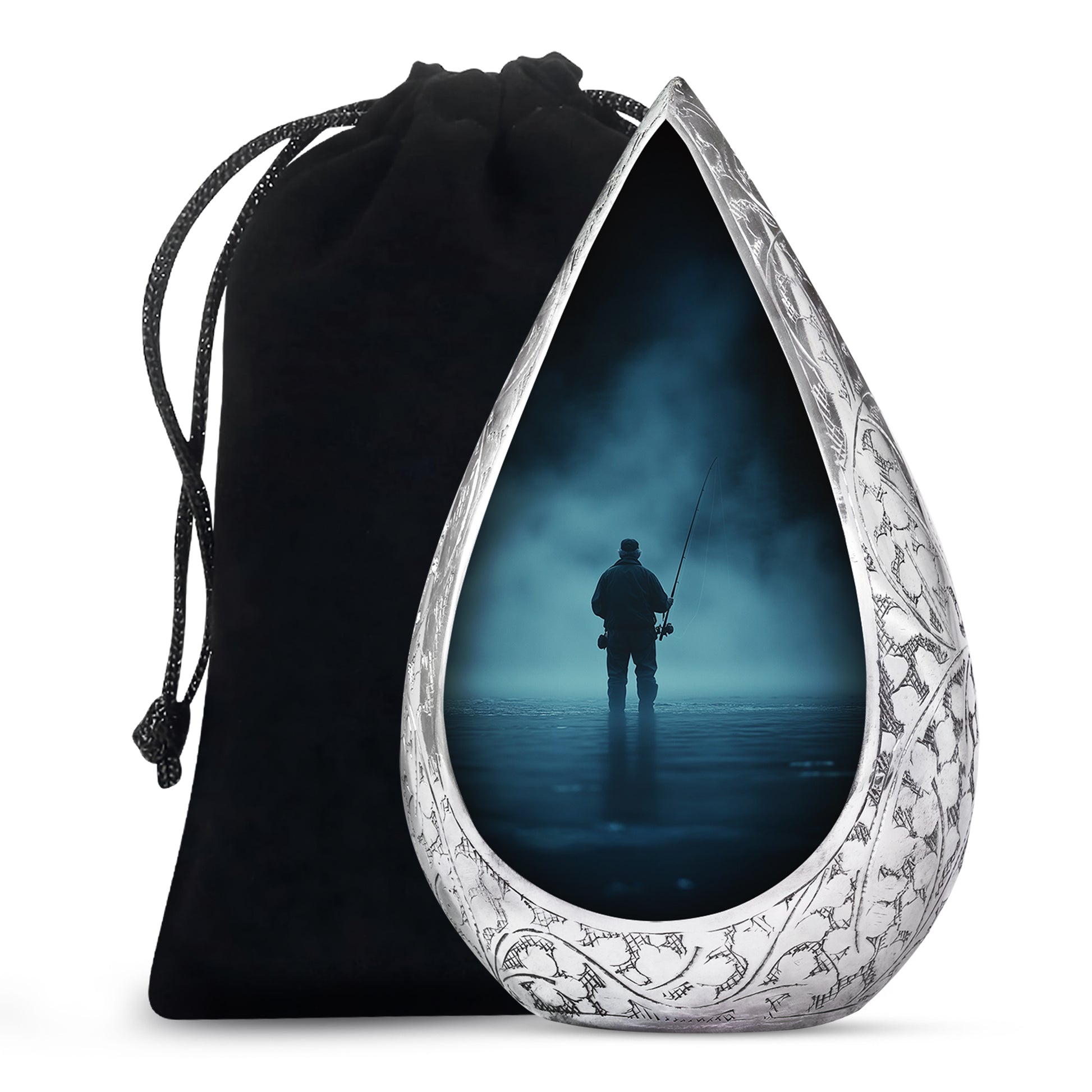 Old Man Fishing Urn - Beautiful Blue Night Funeral Urns For Ashes