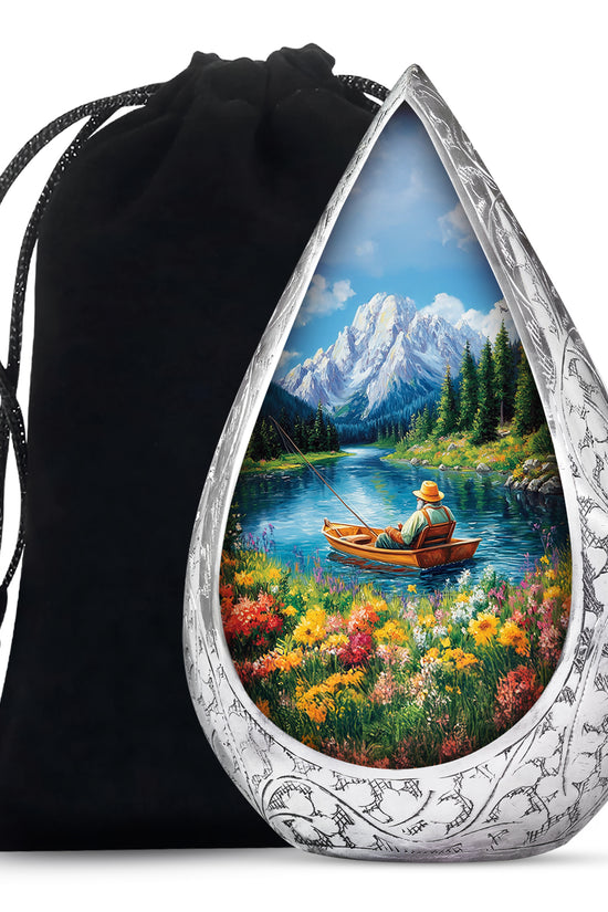 Old Man Fishing In Boat - Artistic Cremation Urns For Human Ashes