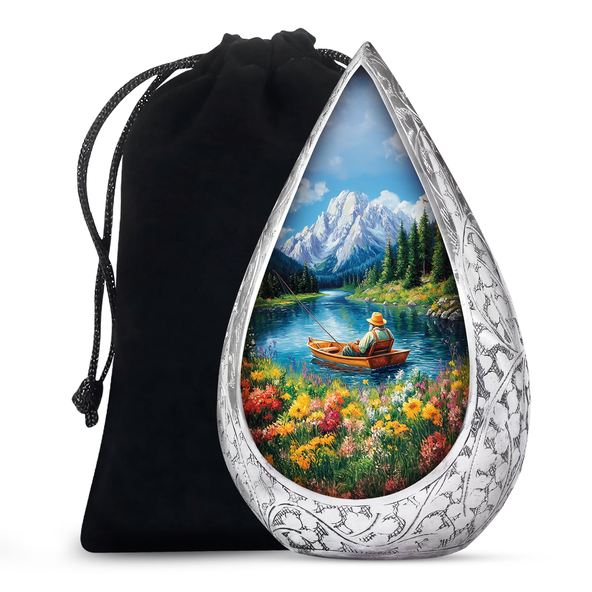 Old Man Fishing In Boat - Artistic Cremation Urns For Human Ashes