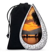 Fishing Buddy Memorial Cremation Urn - Handmade Golden Sunset Lake Urn For Human Ashes