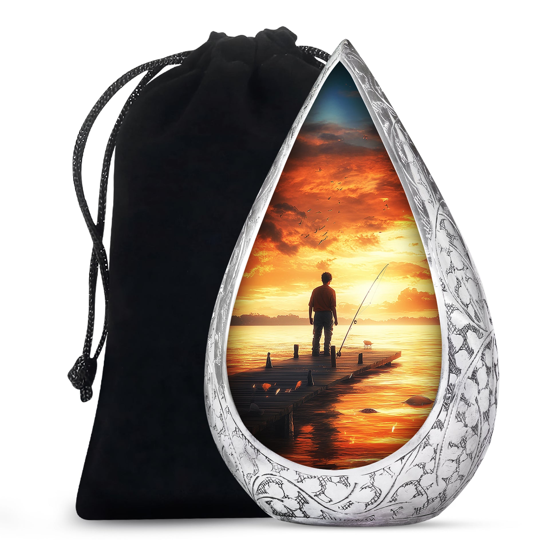 Sunset Fisherman Cremation Urn - Beautiful Memorial Container For Ashes