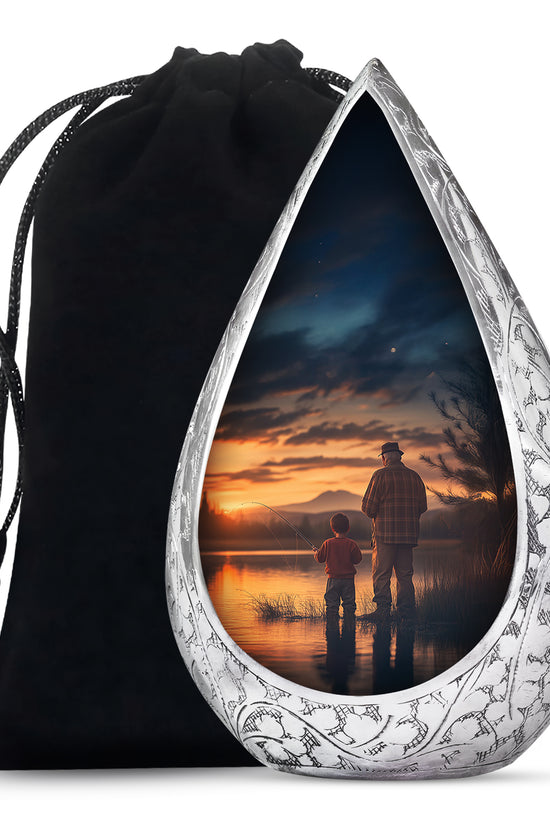 Father & Son Fishing Funeral Urn - Sunset Lake Memorial Urn For Dad