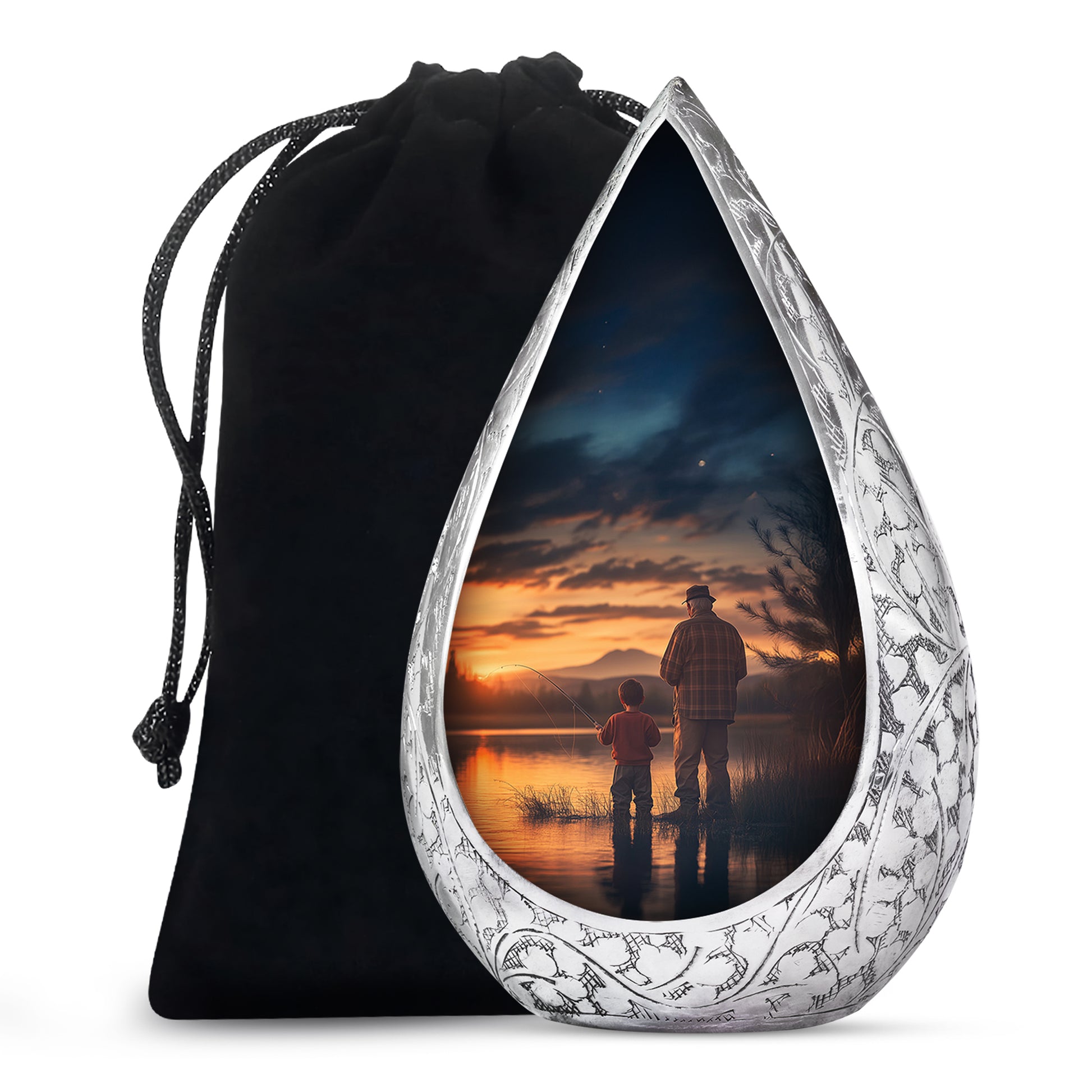 Father & Son Fishing Funeral Urn - Sunset Lake Memorial Urn For Dad