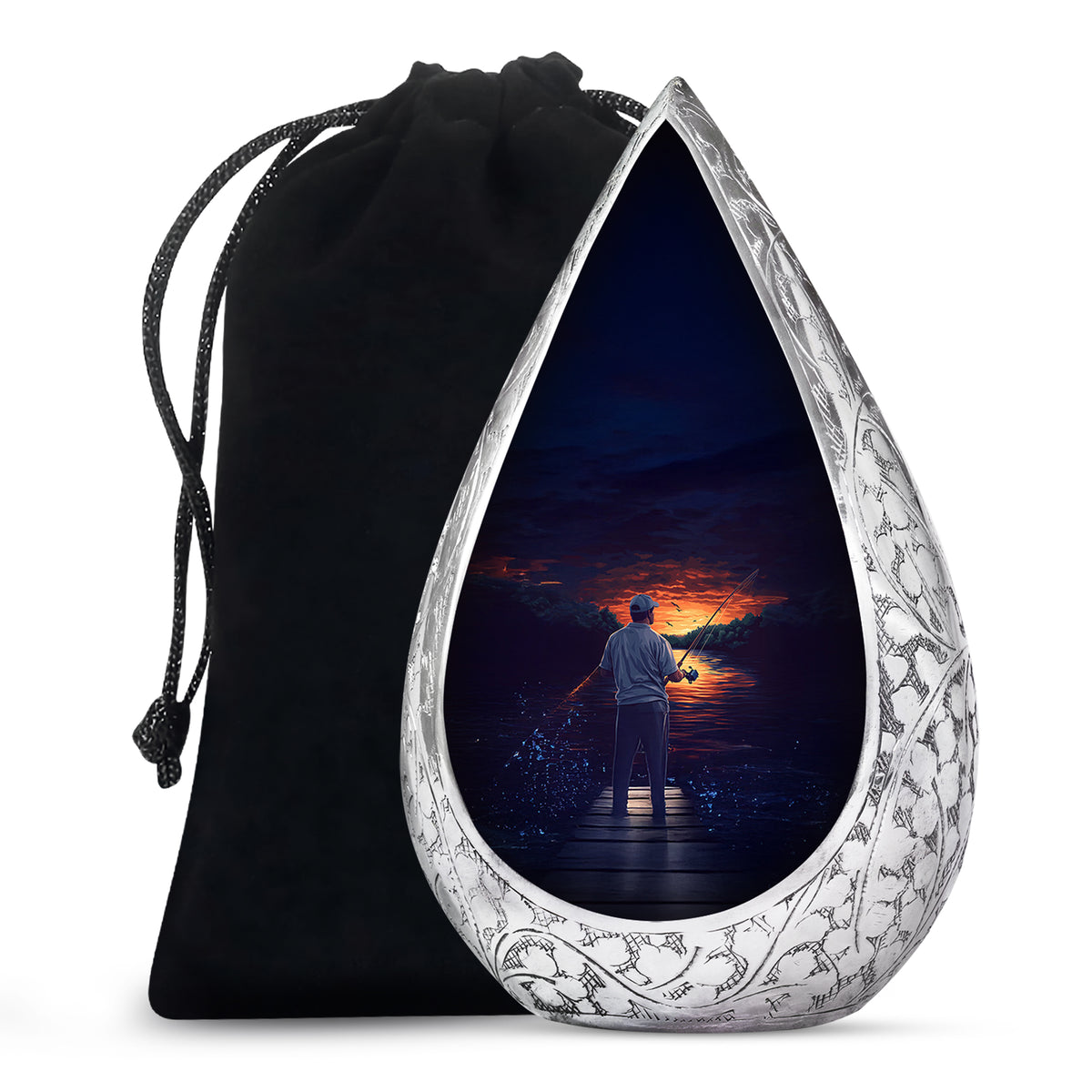Peaceful Fishing Cremation Urn - Scenic Lake Cremation Urn For Human Ashes