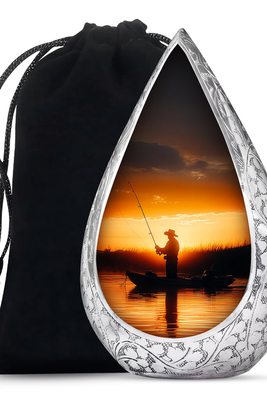 Fisherman Sunset Memorial Urn - Aluminum Cremation Urn For Burial