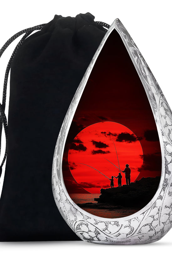 Family Fishing Memorial Urn - Red Sunset Funeral Urn For Loved Ones