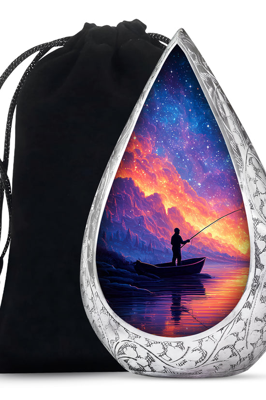 Night Sky Fishing Memorial Urn - Peaceful Lake Cremation Urn For Adult Ashes