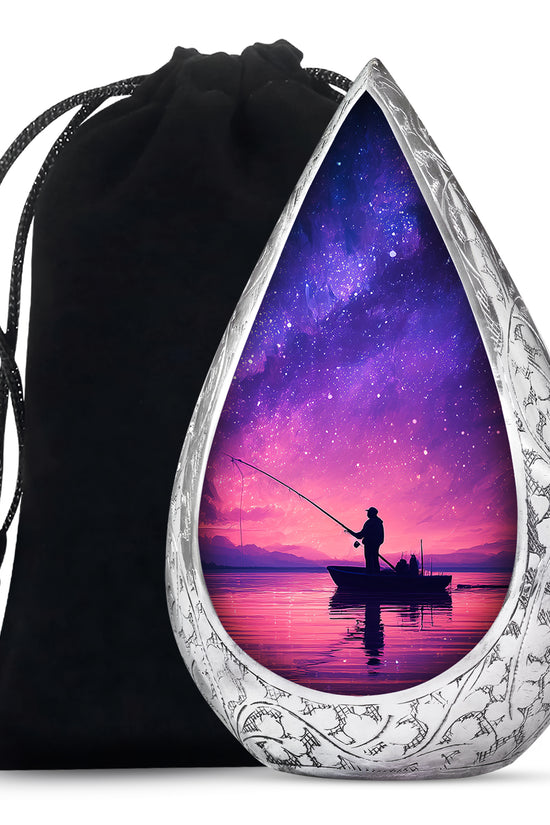 Galaxy Night Fishing Funeral Urn - Scenic Lake Cremation Urn For Dad