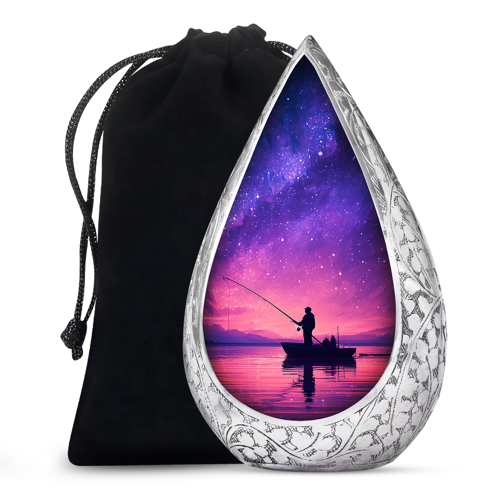 Galaxy Night Fishing Funeral Urn - Scenic Lake Cremation Urn For Dad