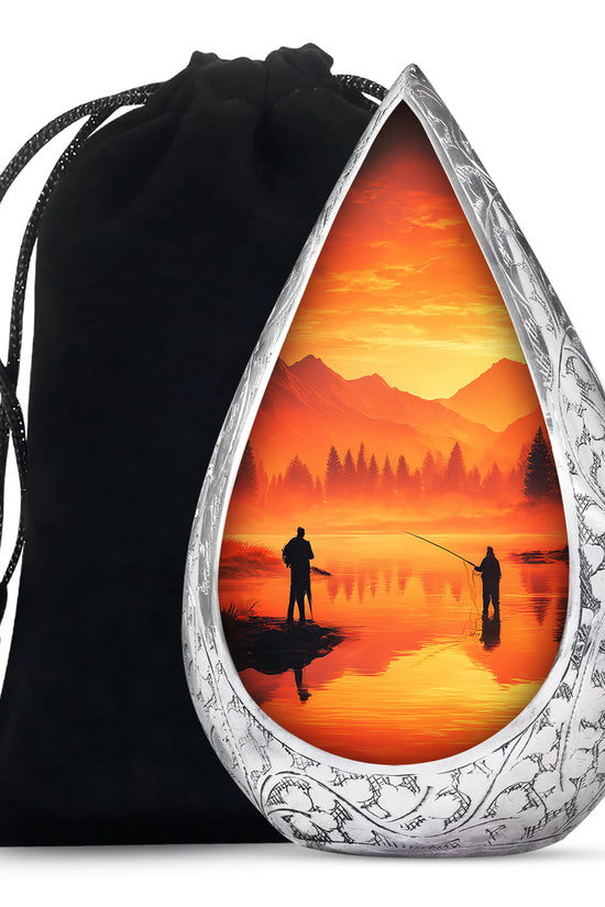 Fishing Partner Tribute Cremation Urn - Lake Sunset Fuenral Urn For Loved Ones