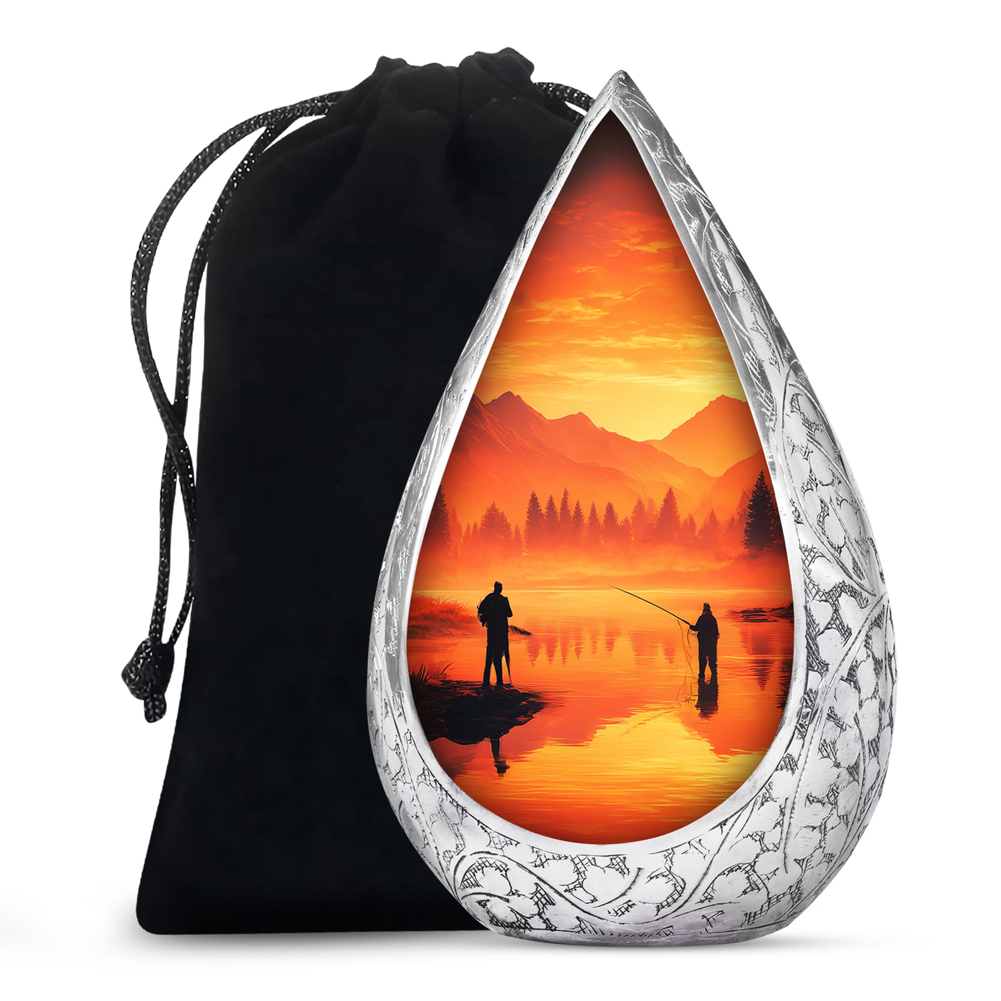 Fishing Partner Tribute Cremation Urn - Lake Sunset Fuenral Urn For Loved Ones