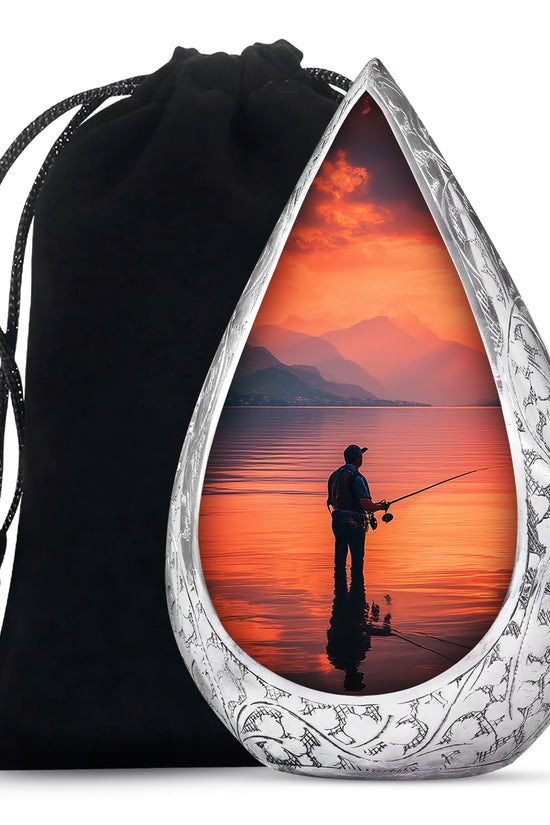 Peaceful Fishing Cremation Urn - Sunset Lake Memorial Urn For Human Ashes