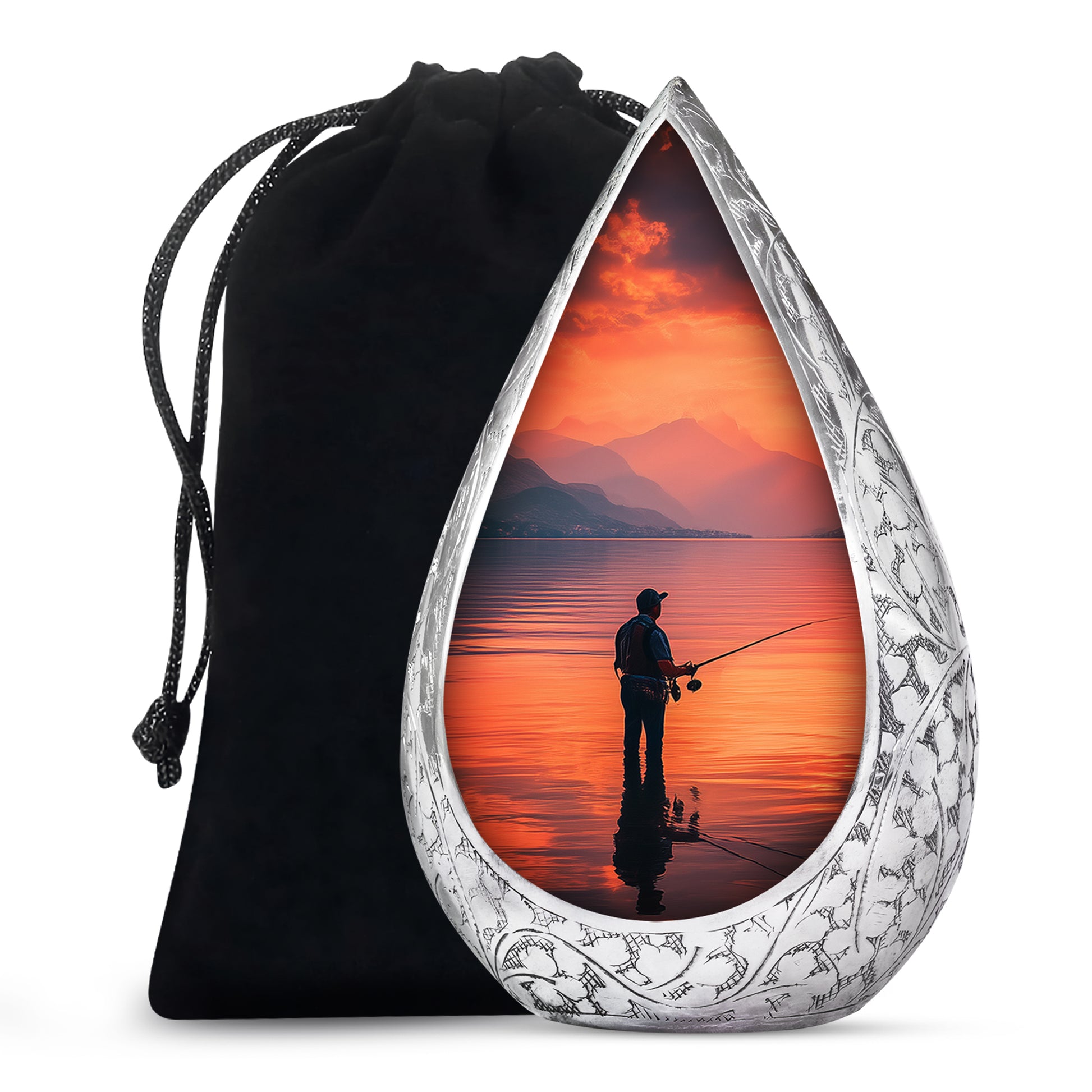 Peaceful Fishing Cremation Urn - Sunset Lake Memorial Urn For Human Ashes