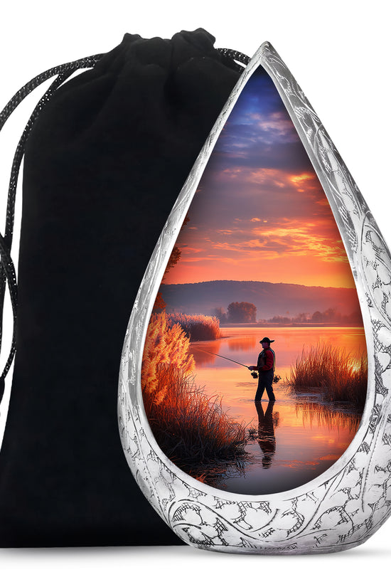 Farm Fishing Funeral Urn - Golden Sunset Cremation Urn For Burial