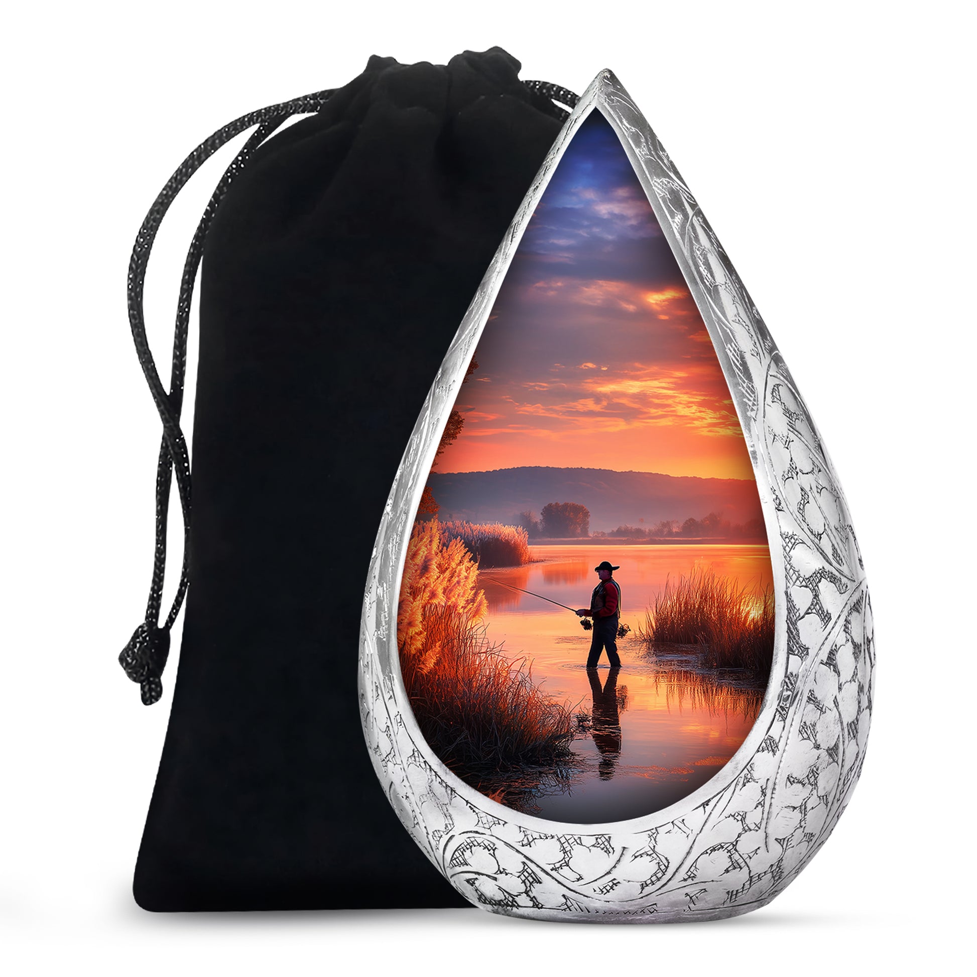 Farm Fishing Funeral Urn - Golden Sunset Cremation Urn For Burial