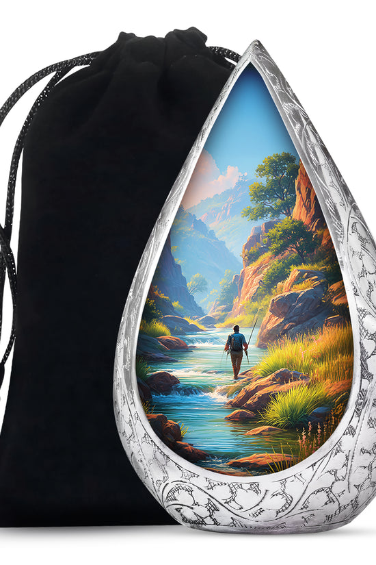 Mountain River Cremation Urn - Peaceful Fishing Memorial Urn For Human Ashes