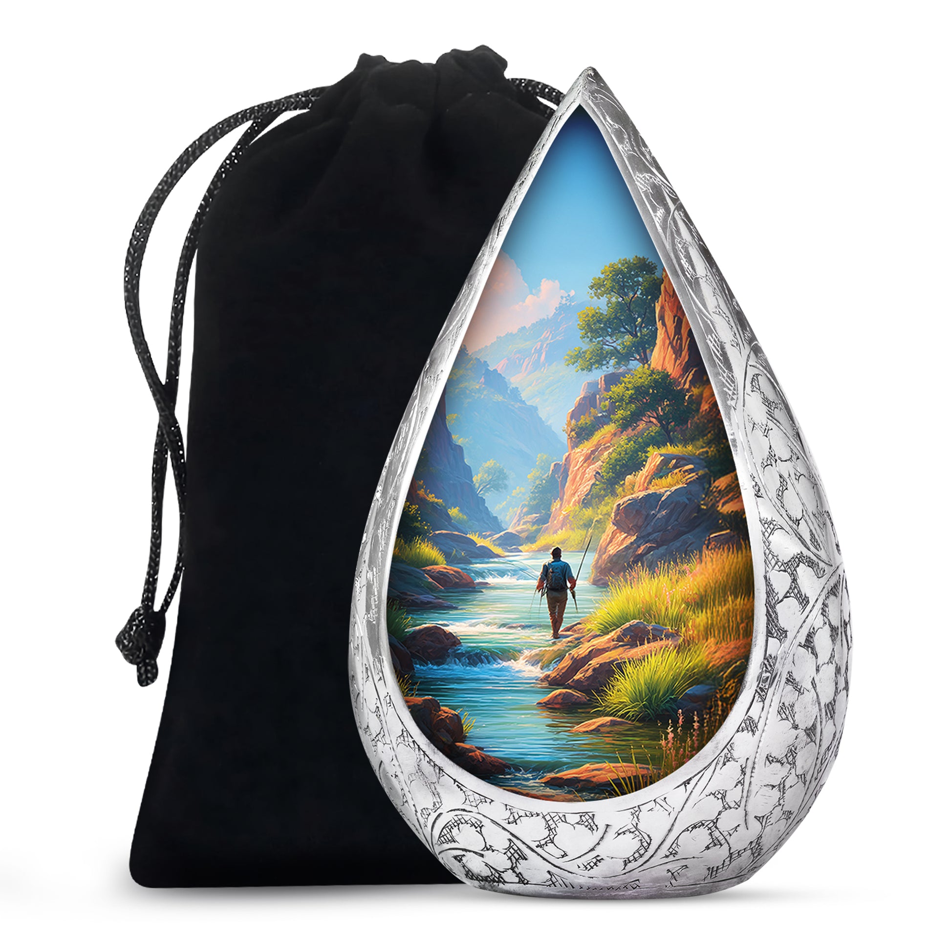 Mountain River Cremation Urn - Peaceful Fishing Memorial Urn For Human Ashes
