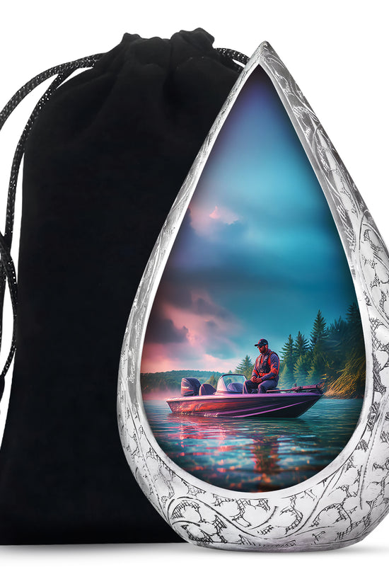 Fishing Boat Funeral Urn - Peaceful Lake Memorial Urn For Adult Ashes