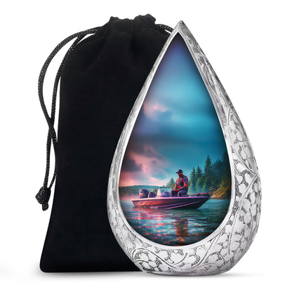 Fishing Boat Funeral Urn - Peaceful Lake Memorial Urn For Adult Ashes