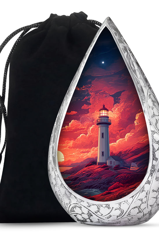 Red Sunset Ocean Lighthouse Urn - Beautiful Memorial Urn For Loved Ones