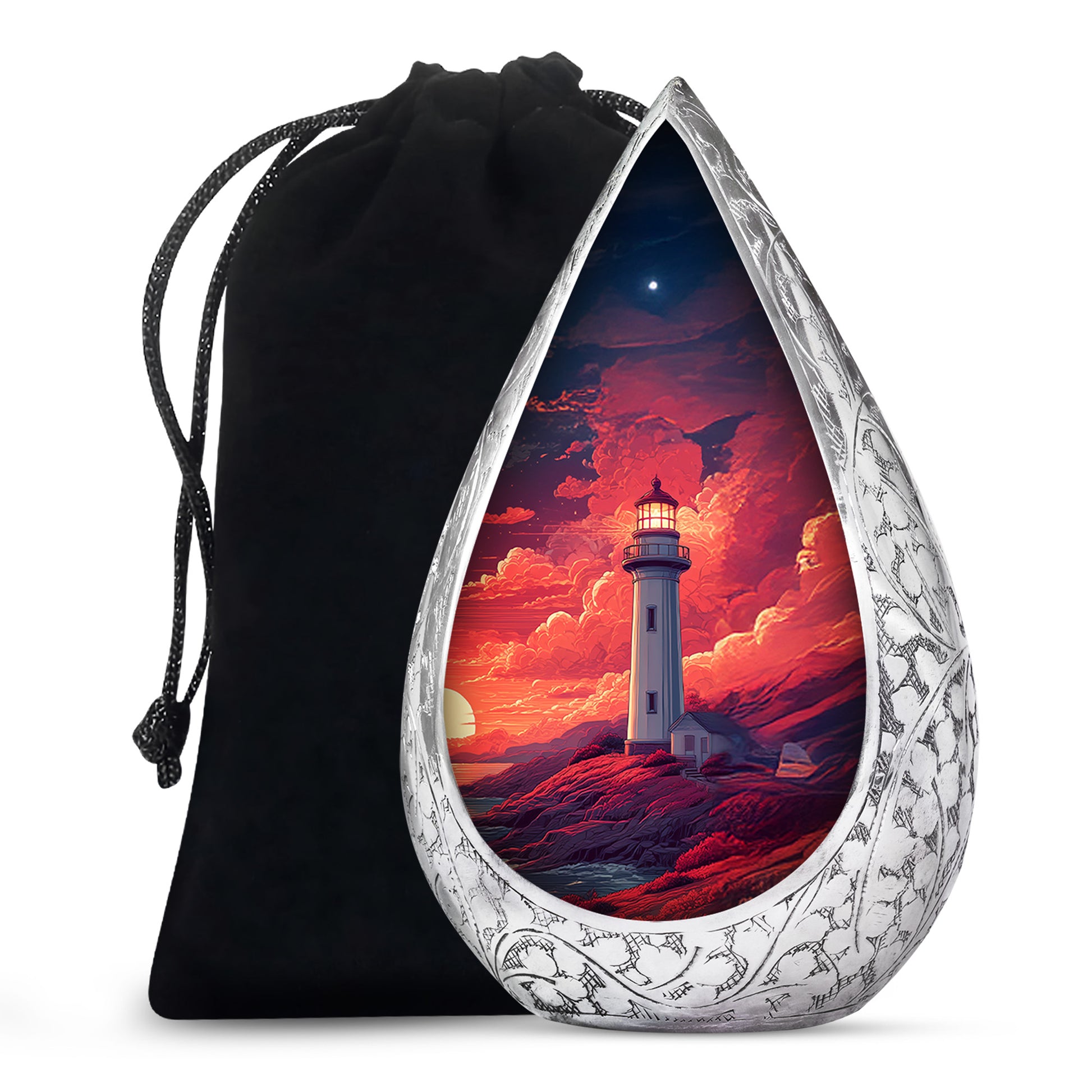 Red Sunset Ocean Lighthouse Urn - Beautiful Memorial Urn For Loved Ones
