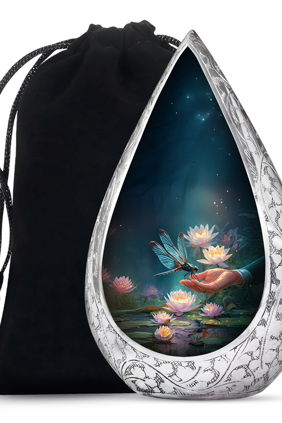Elegant Dragonfly Cremation Urn – Blue Lotus Memorial Urn For Male & Female