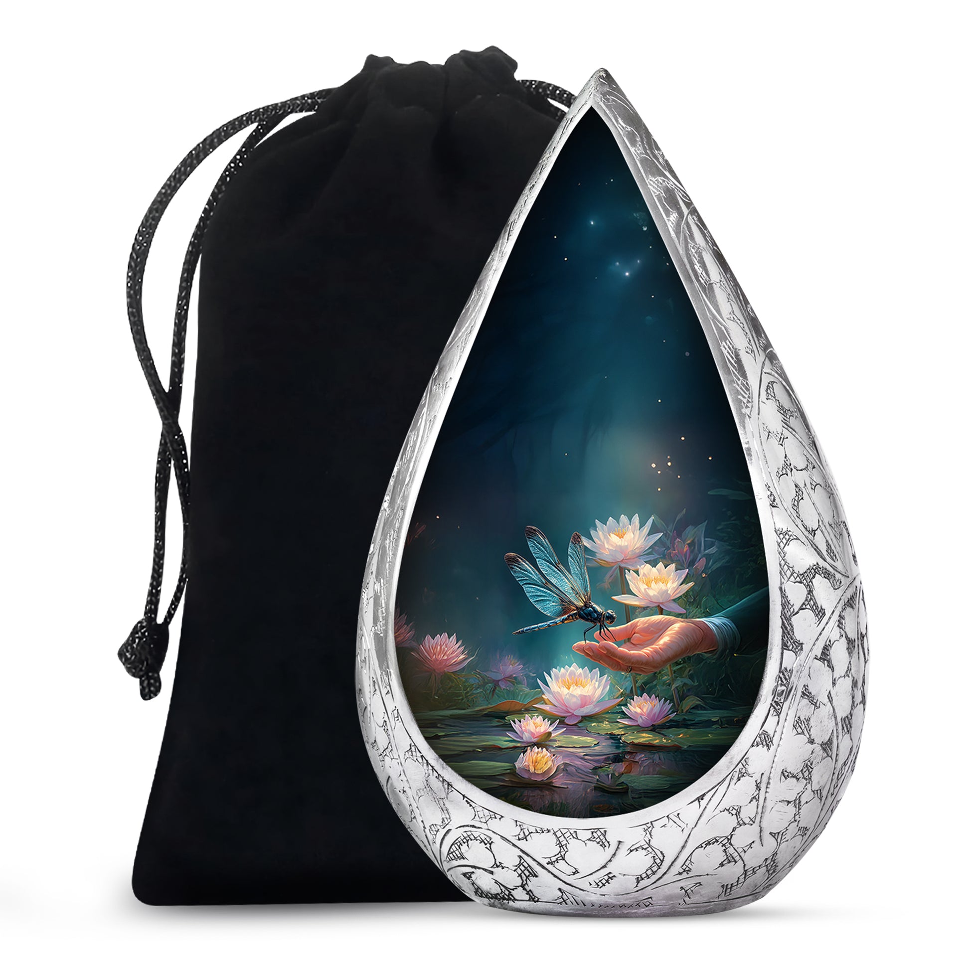 Elegant Dragonfly Cremation Urn – Blue Lotus Memorial Urn For Male & Female