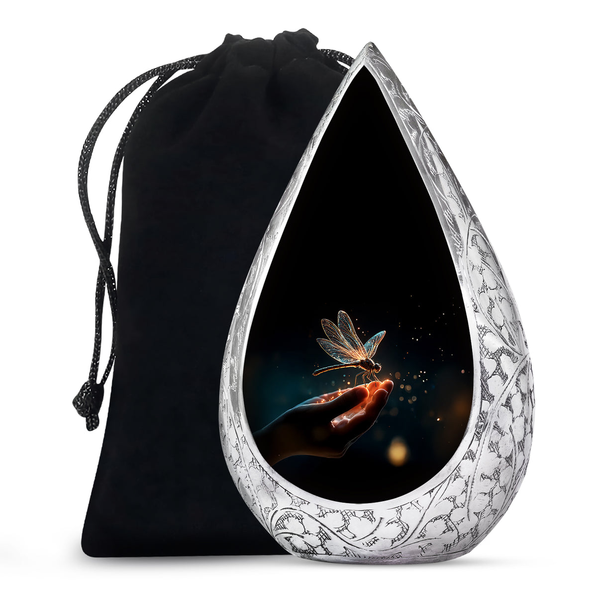 Glowing Dragonfly Cramtion Urn - Black Funeral Urn For Loved Ones