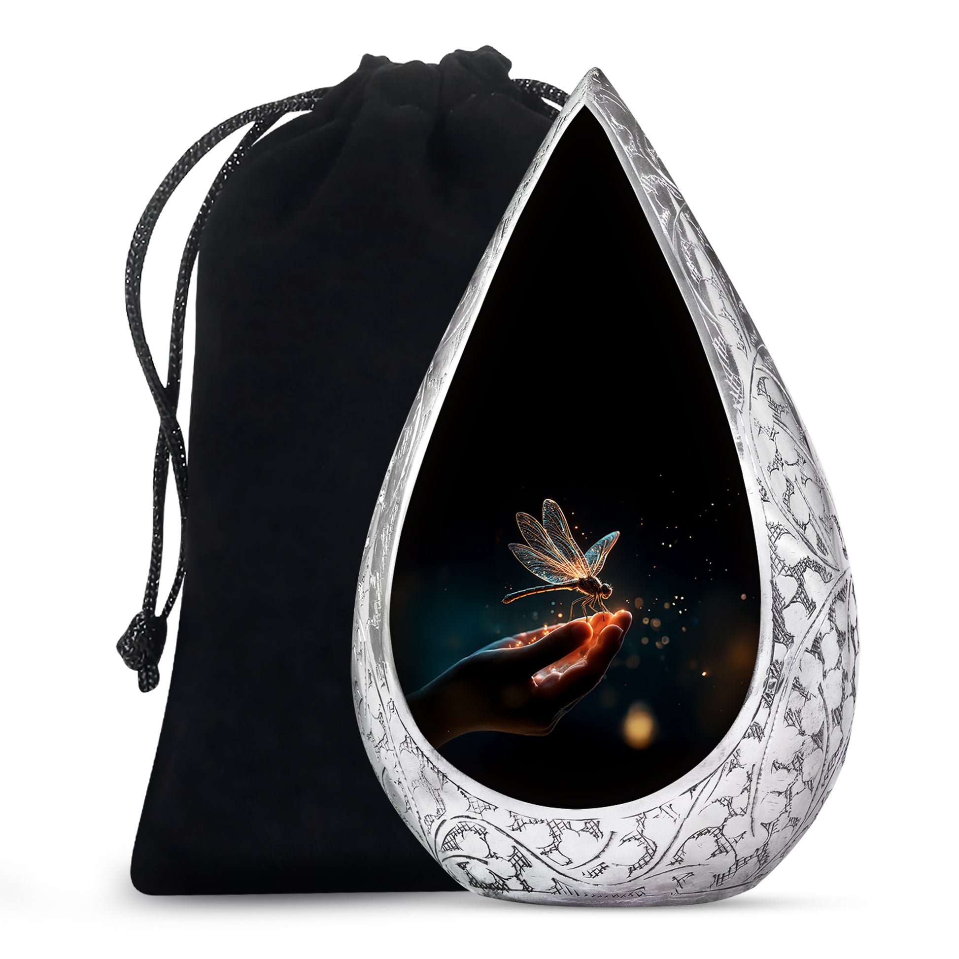 Glowing Dragonfly Cramtion Urn - Black Funeral Urn For Loved Ones