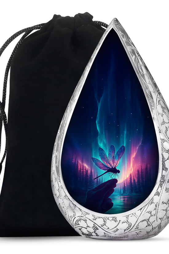 Northern Lights Dragonfly Memorial Urn - Artistic Cremation Urn For Human Ashes