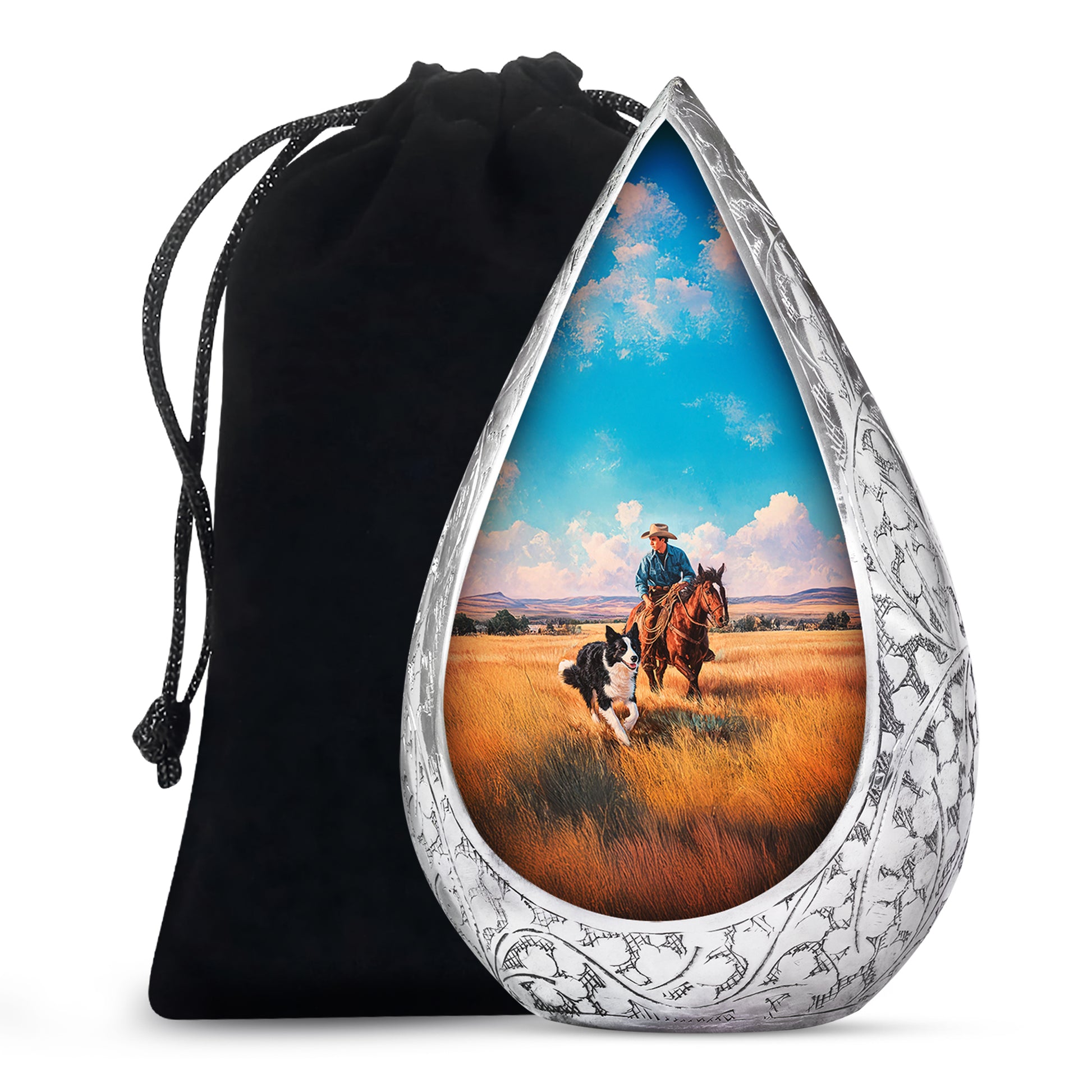 Cowboy Themed Cremation Urn - Memorial Buria Urns For Pet Ashes