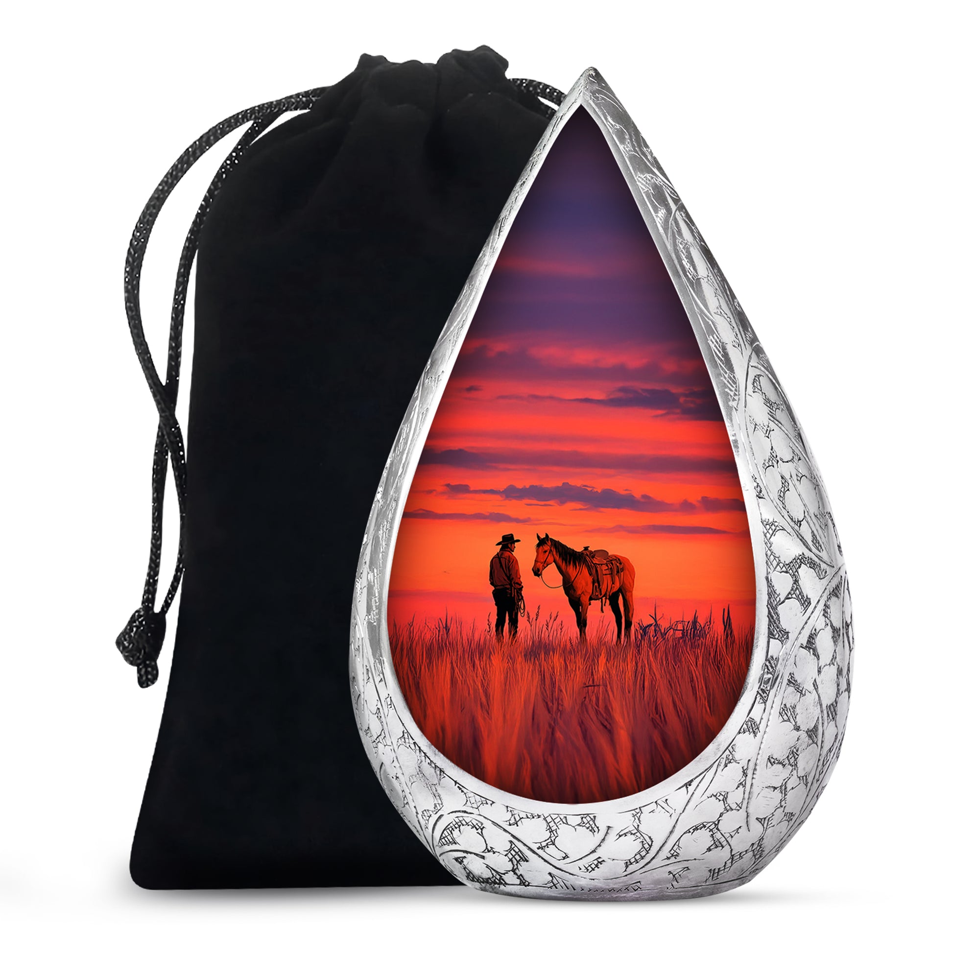 Cowboy Horse Field Memorial Urn - Sunset Cremation Urn For Dad Ashes