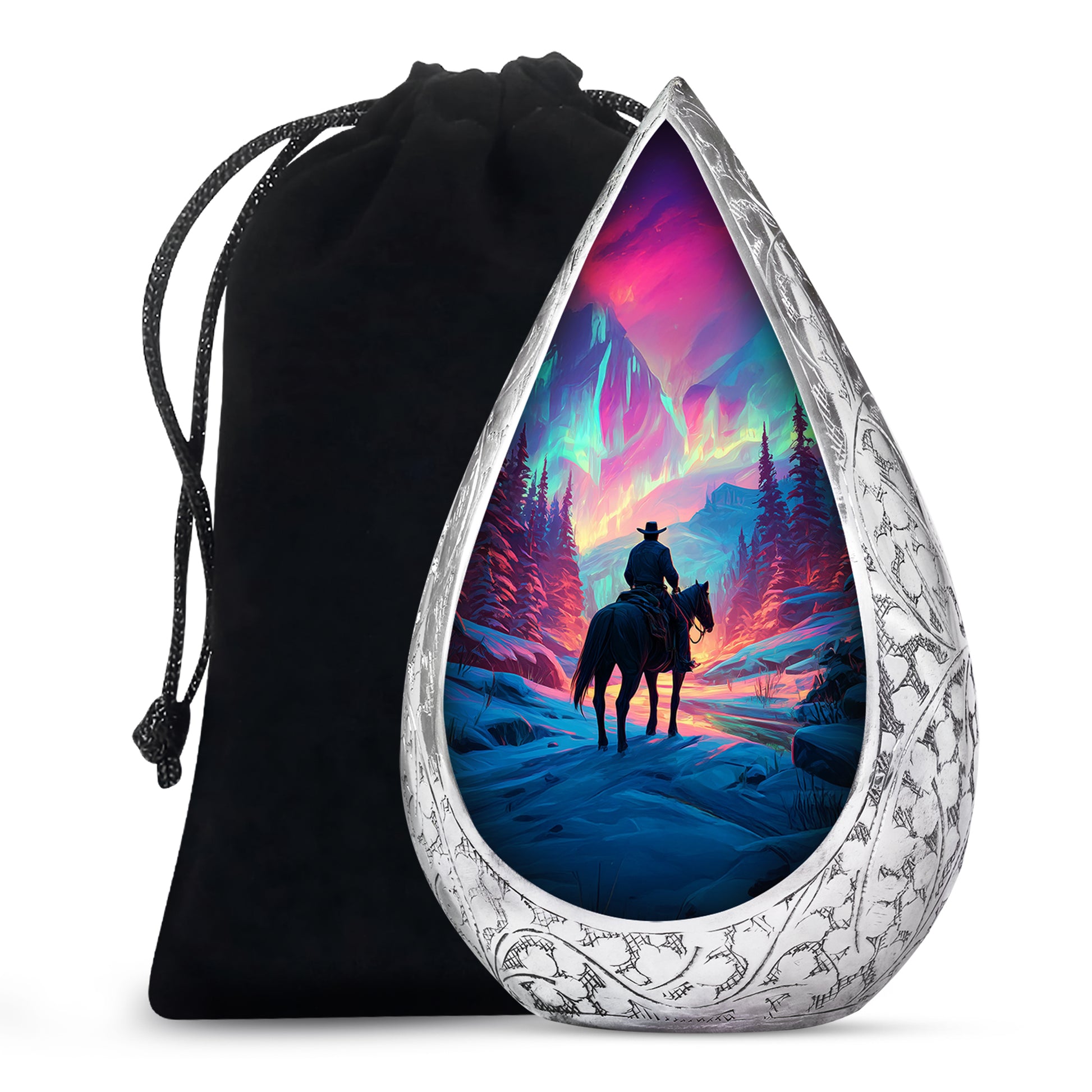 Colorful Cowboy Landscape Funeral Urn - Artistic Cowboy Cremation Urn For Men