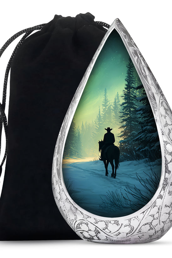 Cowboy in Snow Urn - Beautiful Sunrise Cremation Urns For Human Ashes